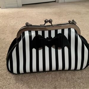 Black and White Striped Clutch with Bow